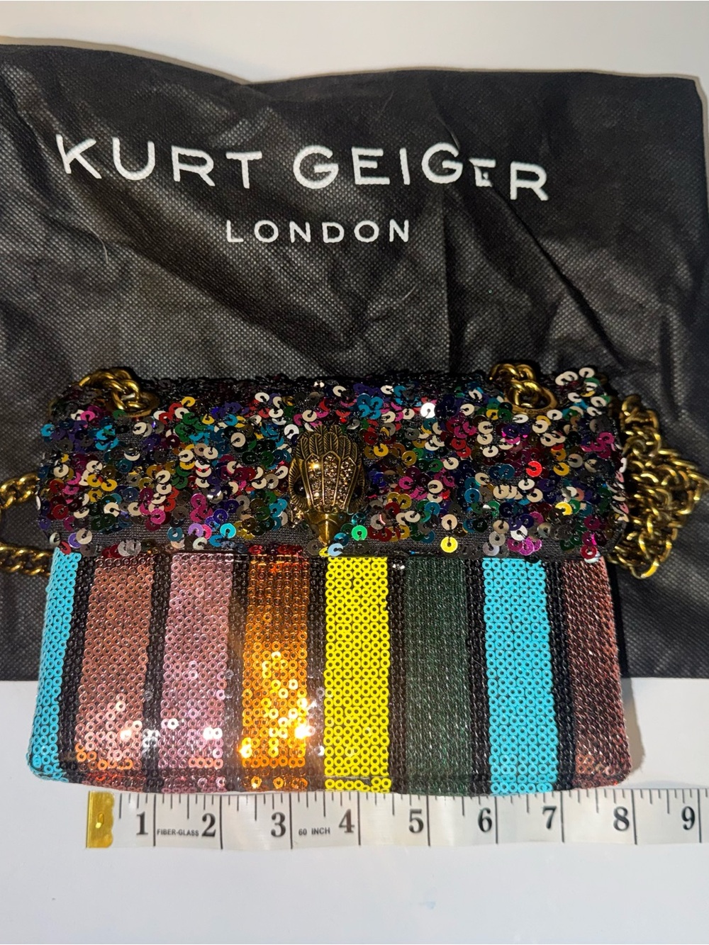 Kurt Geiger Multicolor Sequin Striped Mini Chain Bag